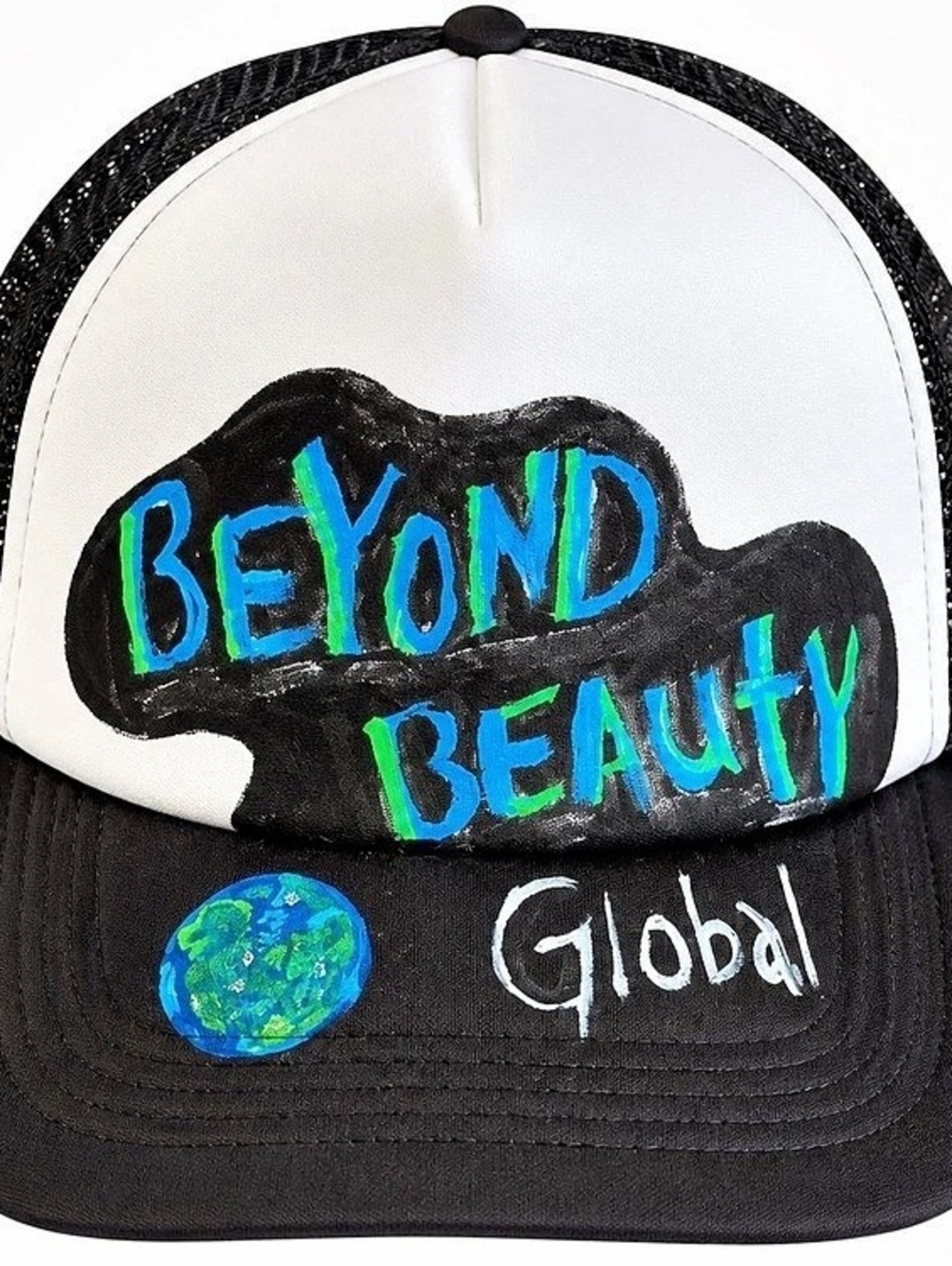 Custom Hand-Painted Beyond Beauty Global Earth Trucker Hat